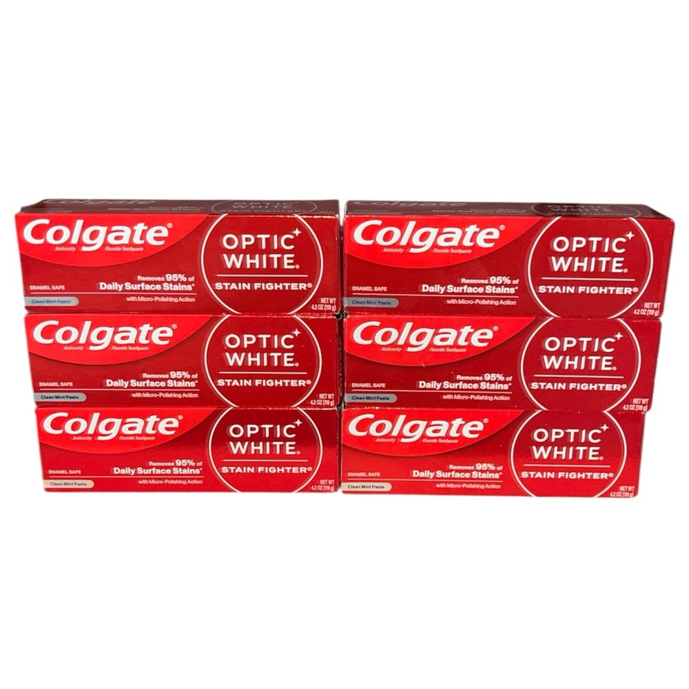 Lot Of 6 Colgate Optic White Stain Fighter Clean Mint Toothpaste 4.2 OZ Each NEW